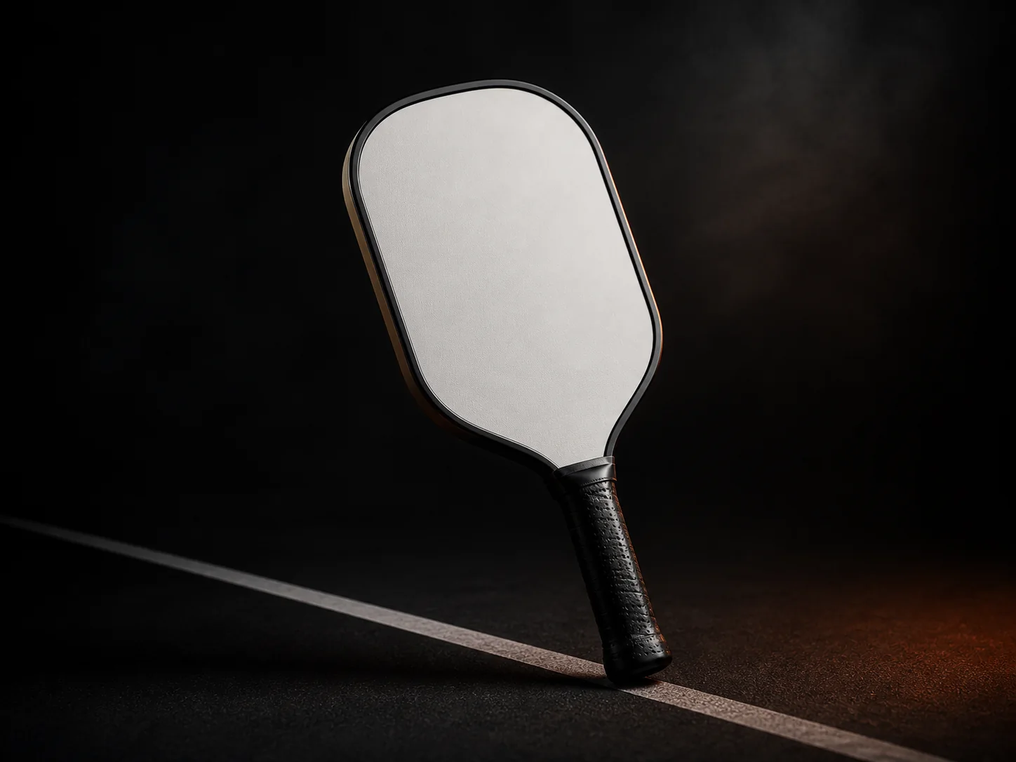 Custom pickleball paddle in a dark studio